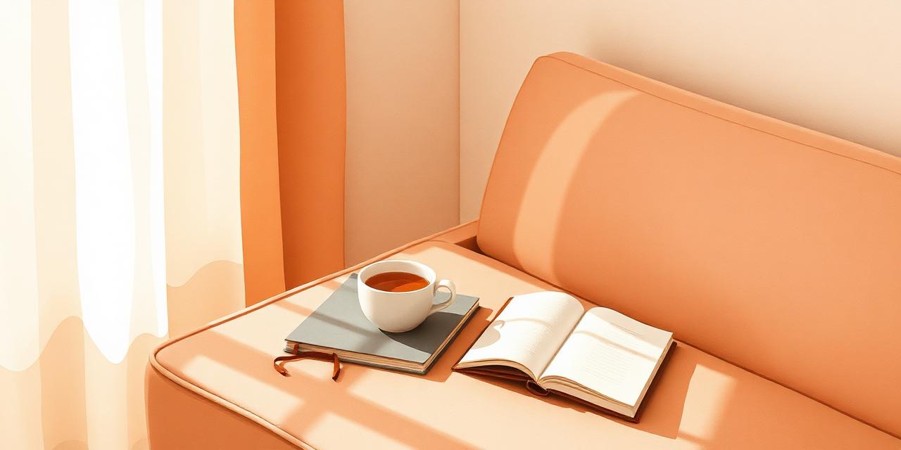 Sofá con libreta y taza de té